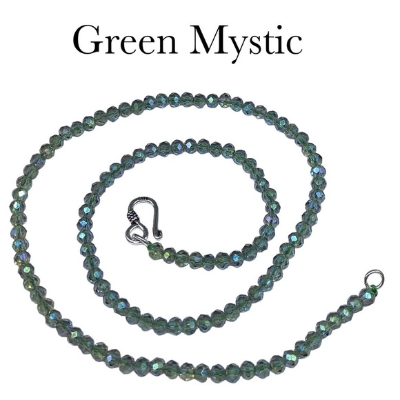 4mm Green Mystic Crystal Beaded Necklace Beads Gemstone Stone AB Iridescent 18” - Picture 1 of 4